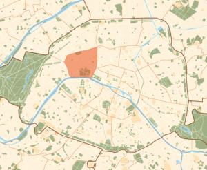 Plan de localisation du 8e arrondissement dans Paris.