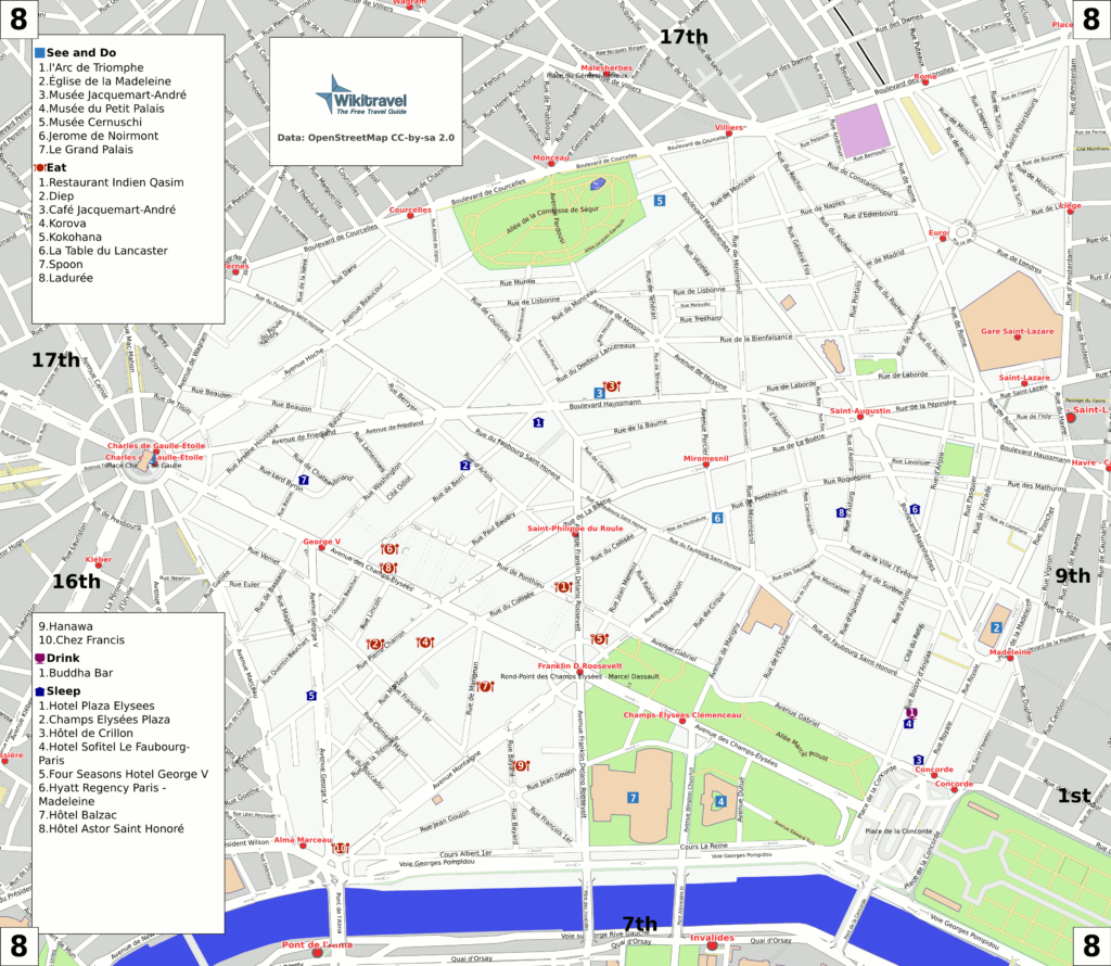 Plan du 8e arrondissement de Paris.