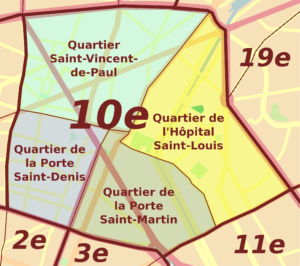 Plan des quartiers administratifs du 10e arrondissement de Paris.