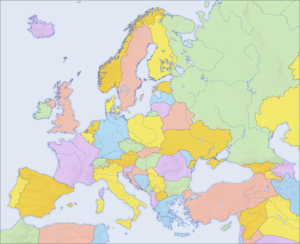 Carte politique vierge colorée de l'Europe.