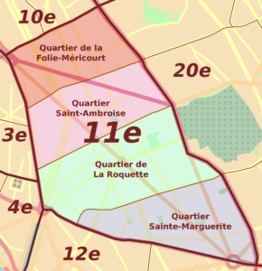 Plan des quartiers administratifs du 11e arrondissement de Paris.