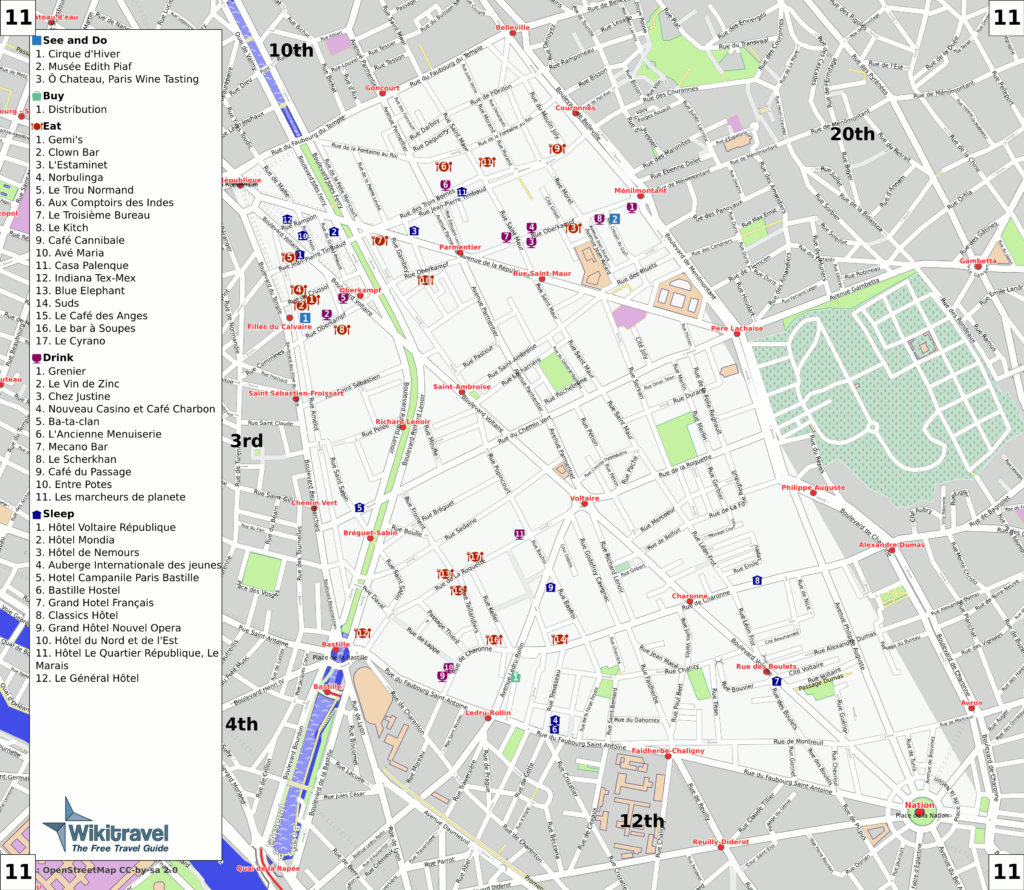 Plan du 11e arrondissement de Paris.