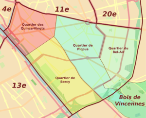 Plan des quartiers administratifs du 12e arrondissement de Paris.