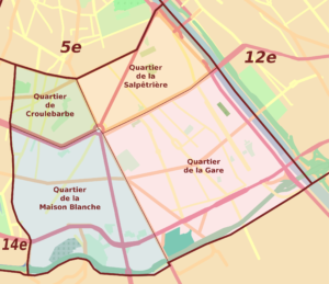 Plan des quartiers administratifs du 13e arrondissement de Paris.