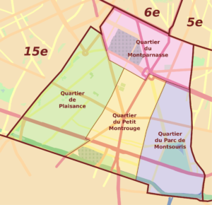 Plan des quartiers administratifs du 14e arrondissement de Paris.