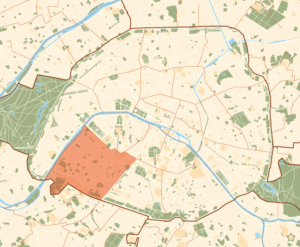 Plan de localisation du 15e arrondissement dans Paris.