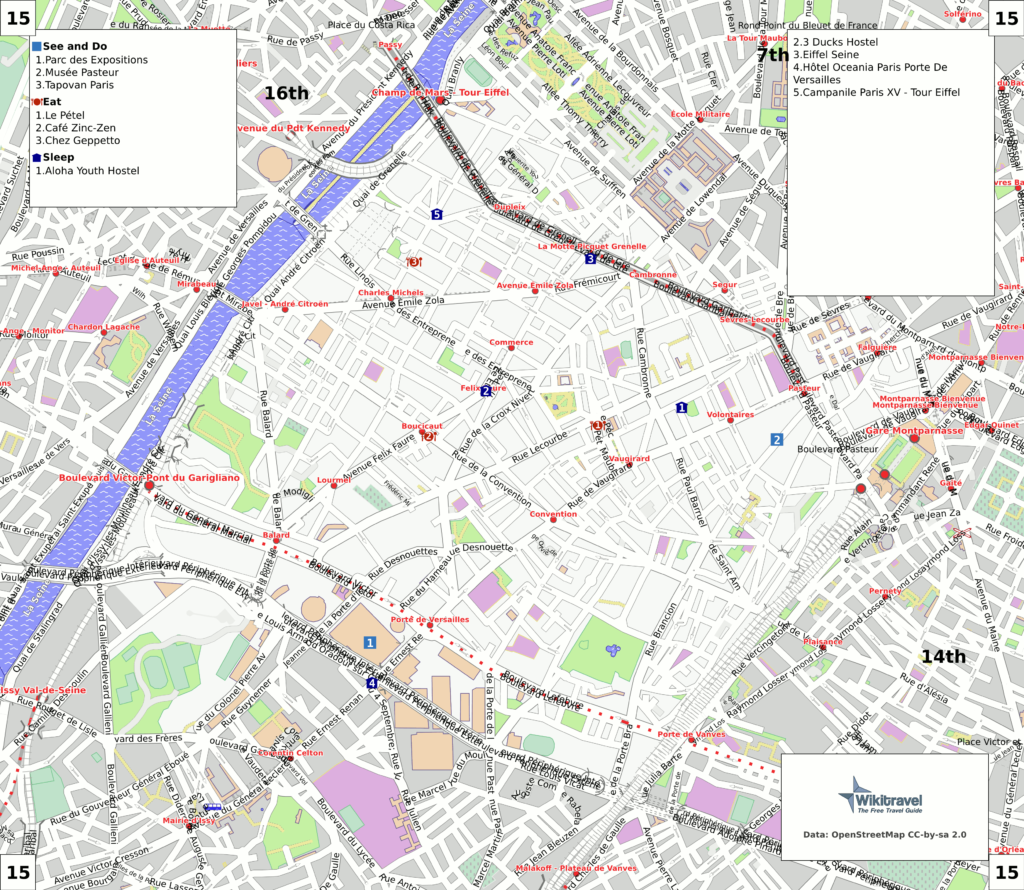 Plan du 15e arrondissement de Paris.
