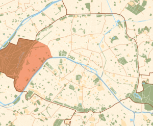 Plan de localisation du 16e arrondissement dans Paris.