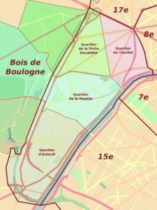 Plan des quartiers administratifs du 16e arrondissement de Paris.