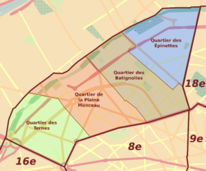 Plan des quartiers administratifs du 17e arrondissement de Paris.