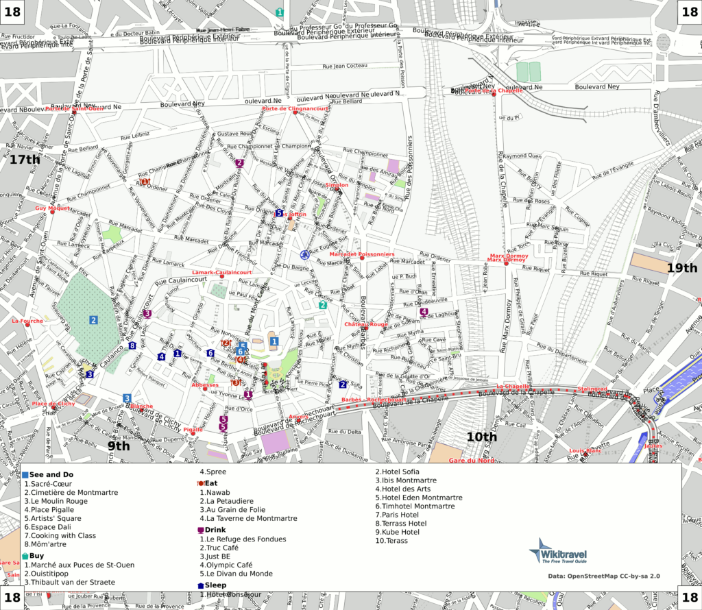 Plan du 18e arrondissement de Paris.