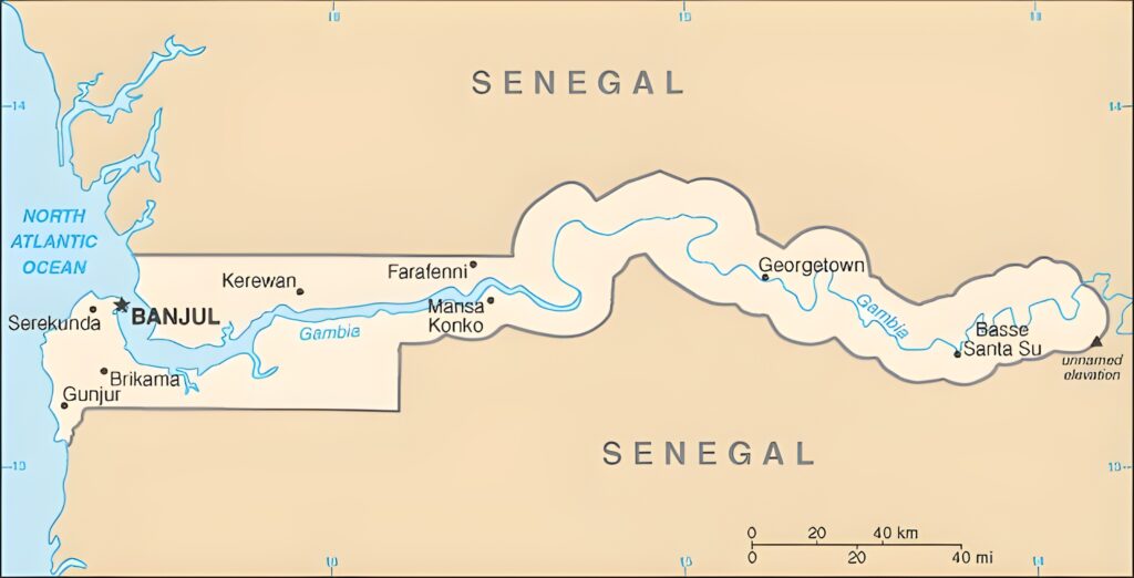 Carte des principales villes de Gambie