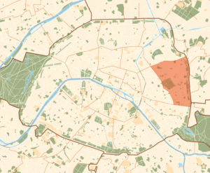 Plan de localisation du 20e arrondissement dans Paris.