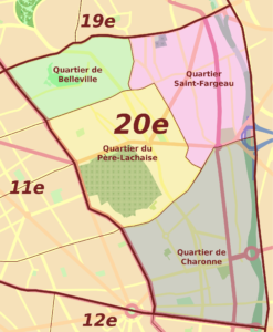Plan des quartiers administratifs du 20e arrondissement de Paris.