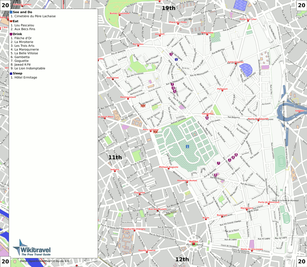 Plan du 20e arrondissement de Paris.