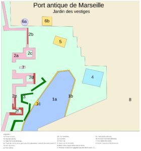 Le Jardin des Vestiges, plan schématique du site du premier port de la cité phocéenne de Massalia.
