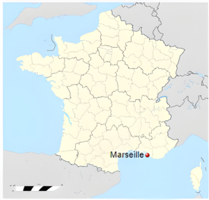 Plan de localisation de Marseille en France.