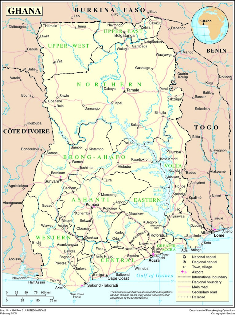 Carte des principales villes du Ghana.