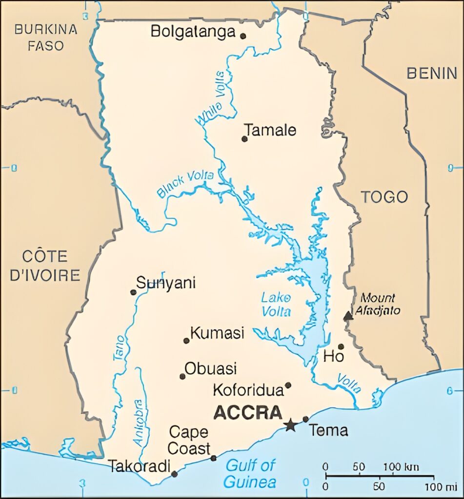 Carte des principales villes du Ghana