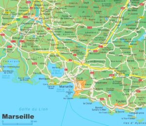 Carte routière de la région marseillaise.