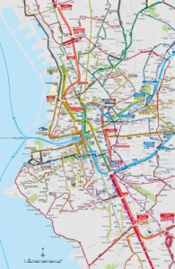Plan du réseau de transports en commun du centre-ville de Marseille.