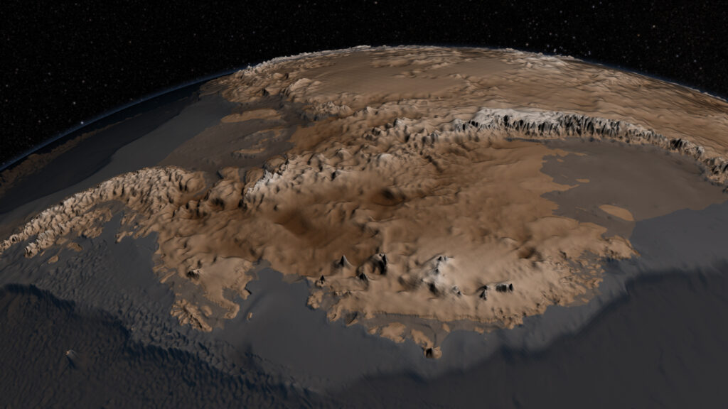 Topographie du substratum rocheux sous la calotte glaciaire antarctique