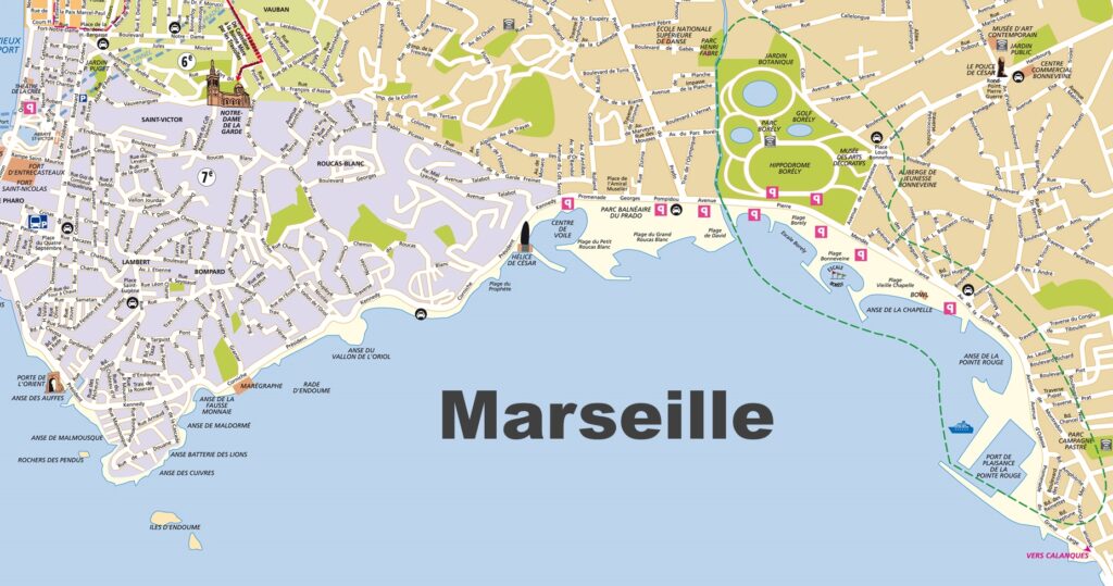 Carte des plages de Marseille.