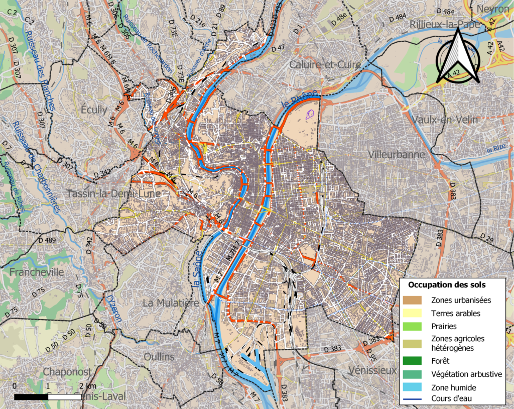 Carte de l'occupation des sols de Lyon.