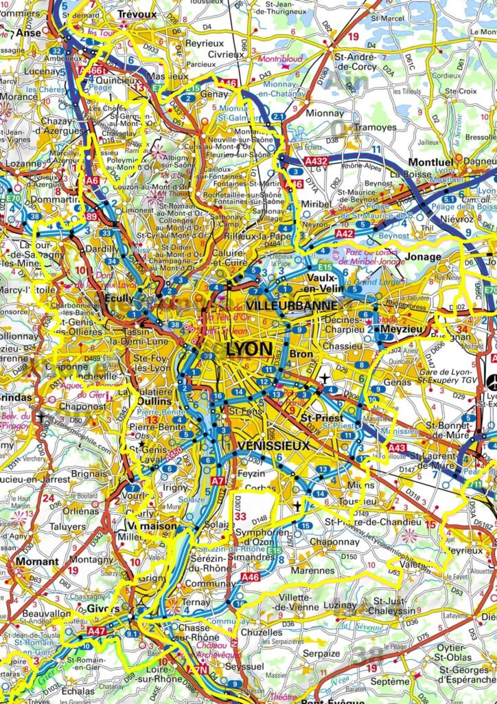 Carte routière de la métropole de Lyon.