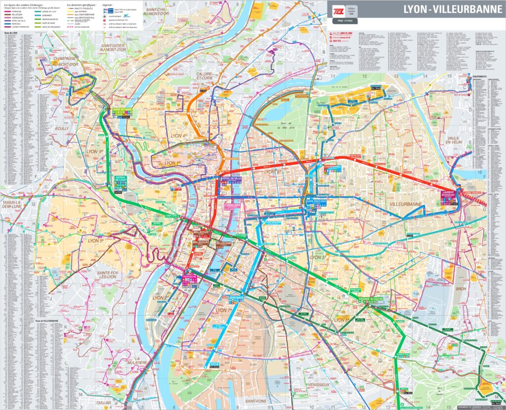 Carte des transports en commun de Lyon.