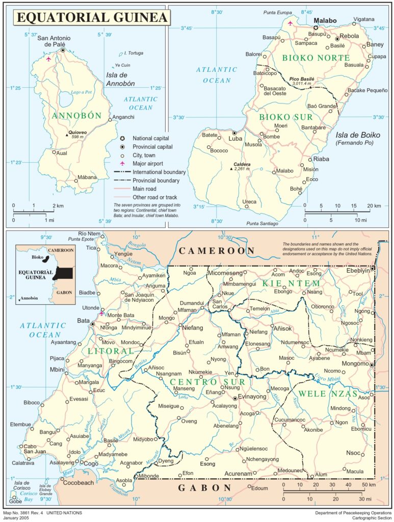 Carte des principales villes de Guinée équatoriale.