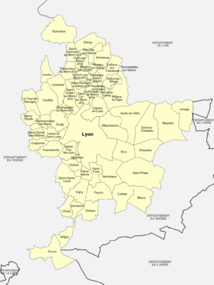 Carte des communes de la métropole de Lyon