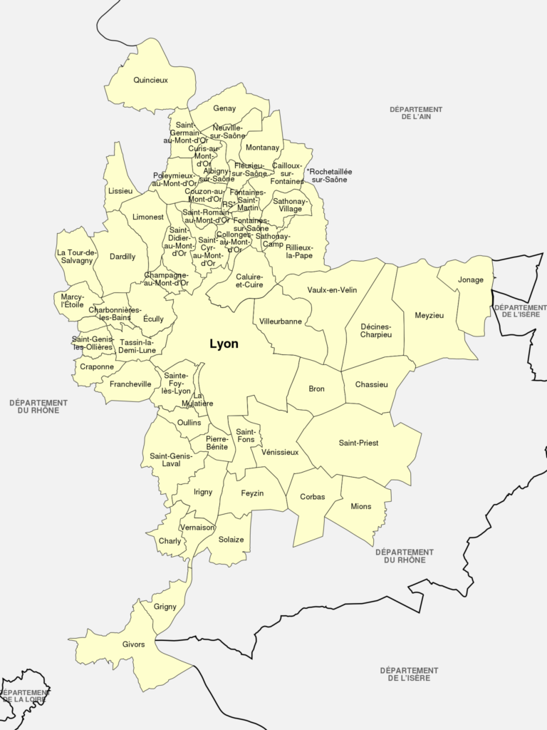 Carte des communes de la métropole de Lyon.