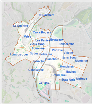 Carte des principaux quartiers de Lyon