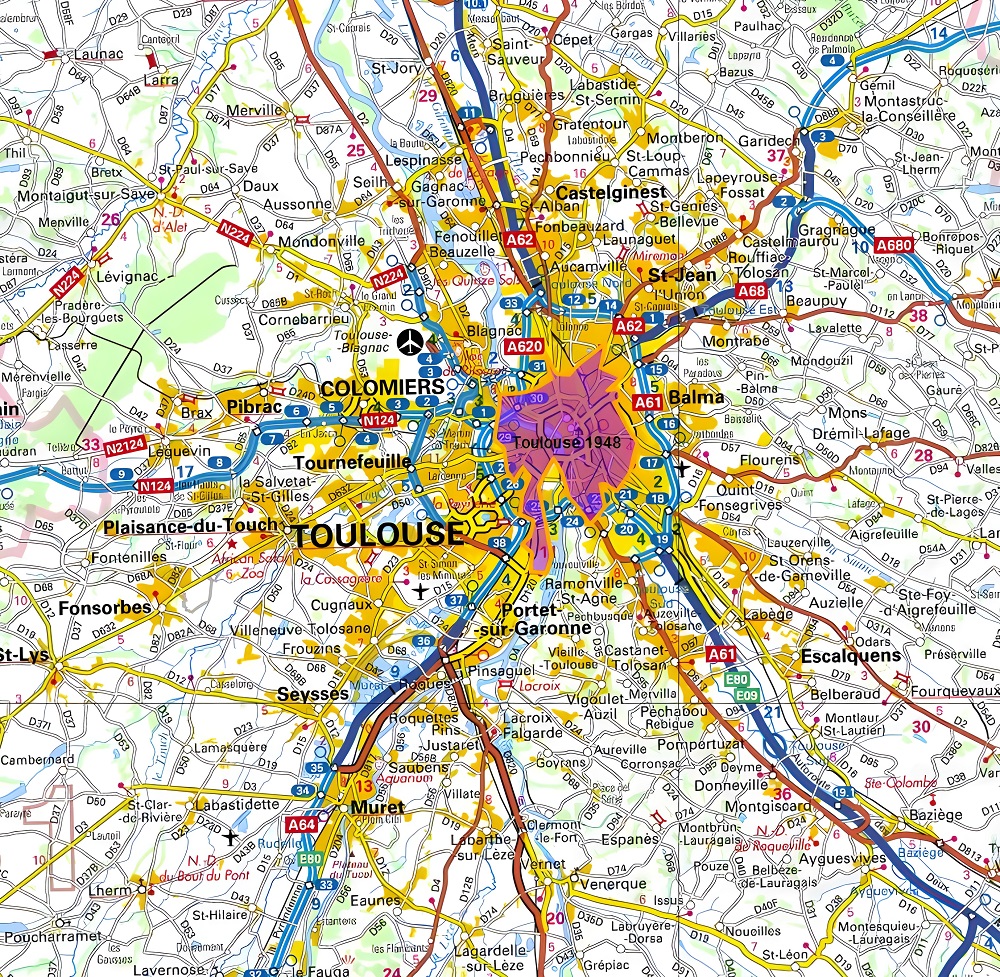 Carte routière de Toulouse.