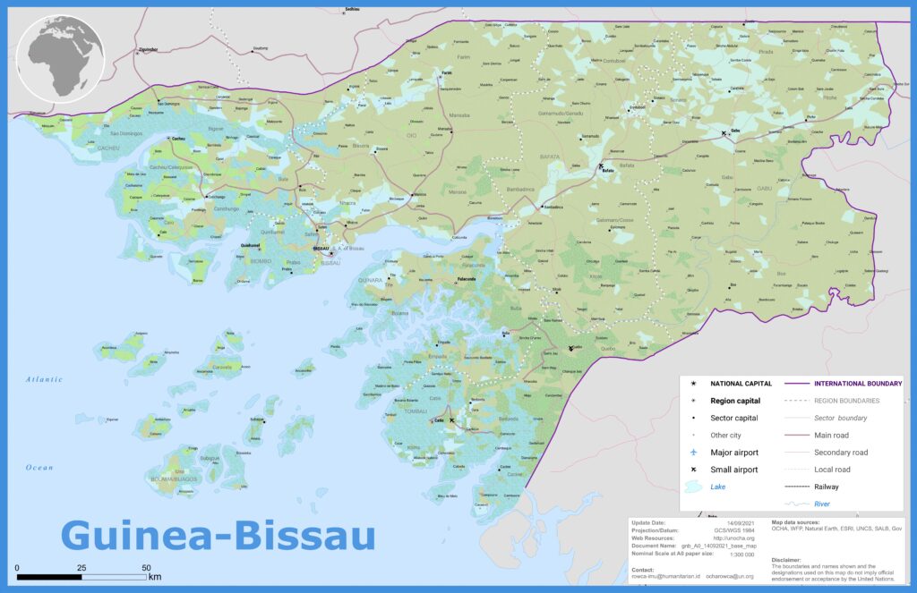 Carte de la Guinée-Bissau.