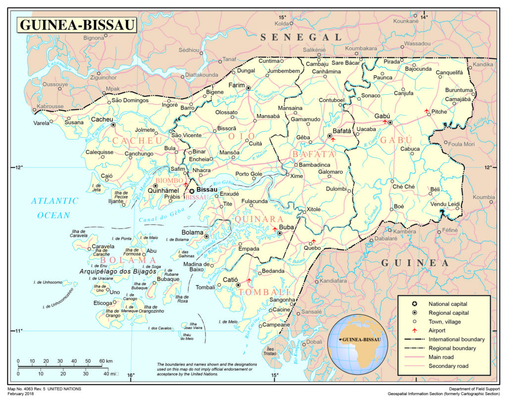 Carte des principales villes de Guinée-Bissau.