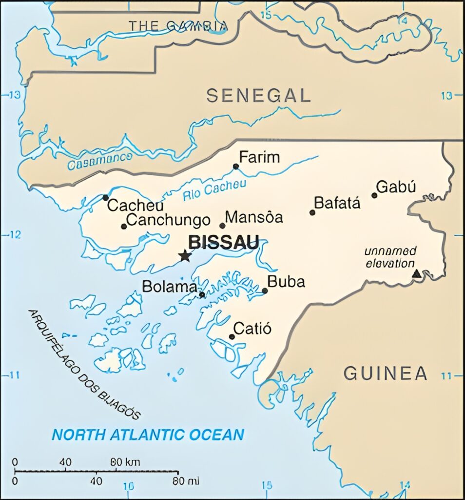 Carte des principales villes de Guinée-Bissau