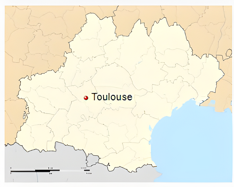 Plan de localisation de Toulouse en Occitanie.