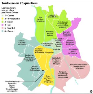 Carte des secteurs et quartiers de Toulouse