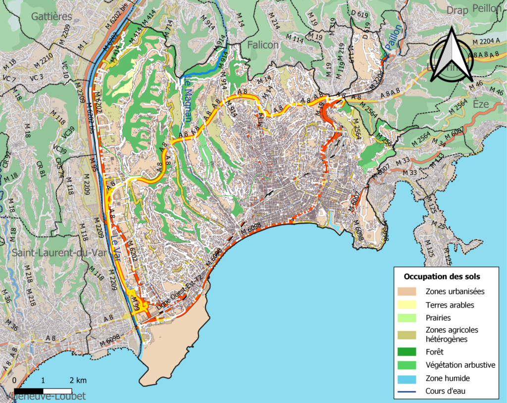 Carte de l'occupation des sols de Nice.