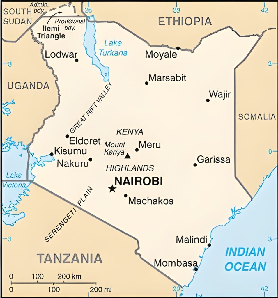 Carte des principales villes du Kenya