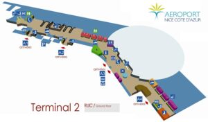 Plan du terminal 2 de l'aéroport de Nice-Côte d’Azur.
