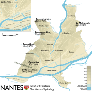 Carte du relief de Nantes