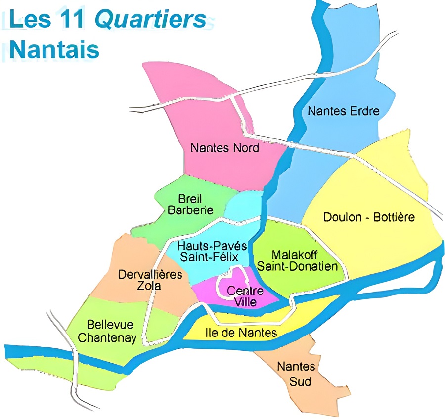Carte des des quartiers de Nantes.