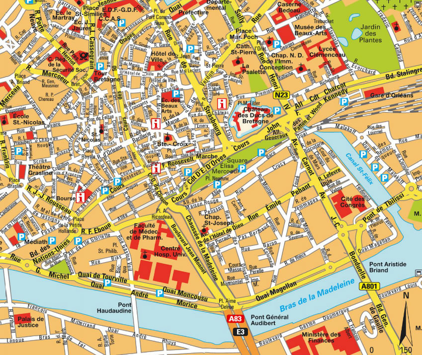 Carte du centre-ville de Nantes.