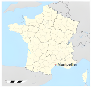 Plan de localisation de Montpellier en France.