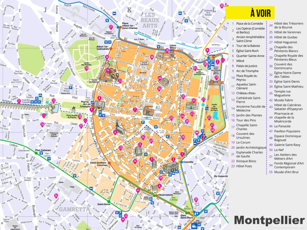 Plan de l’Écusson le centre historique de Montpellier.