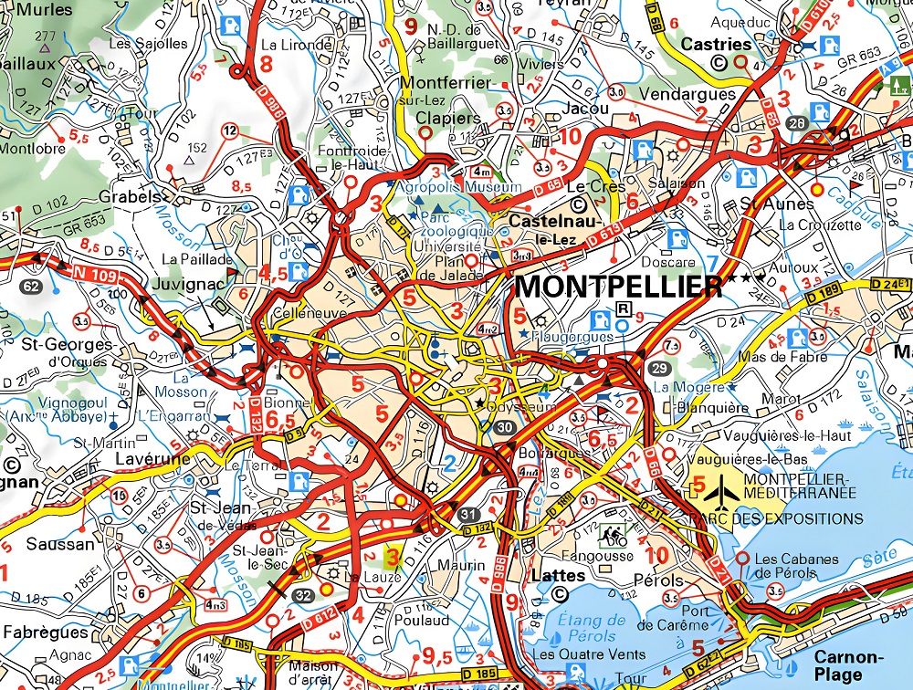 Carte routière de Montpellier.