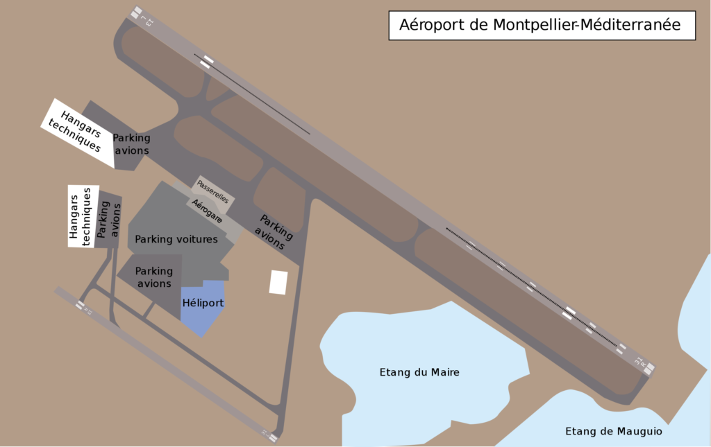 Plan schématique de l'aéroport Montpellier-Méditerranée.
